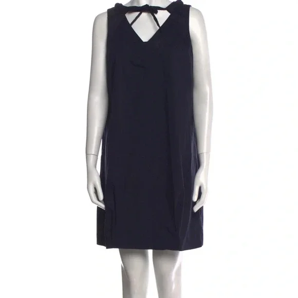 Prada Women’s Shift Sleeveless V-Neck Mini Dress Nautical Navy Blue 38 US 2 - Picture 3 of 13